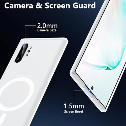 TIANNIUKE Magnetic Case for Samsung Galaxy Note 10 Plus, Translucent Matte Anti-Fingerprint,Compatible with MagSafe,Slim Fit Shockproof Protective Phone Case (Transparent White) - color: White, size: Galaxy Note 10 Plus