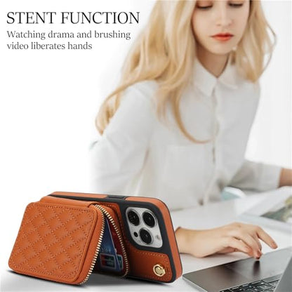 Phone Case for iPhone 14 Pro 6.1 inch Wallet Cell Cover with Tempered Glass Screen Protector Wrist Crossbody Strap RFID Blocking Card Holder iPhone14Pro 5G i i-Phone i14 iPhone14 4 14Pro Women Brown - color: Brown