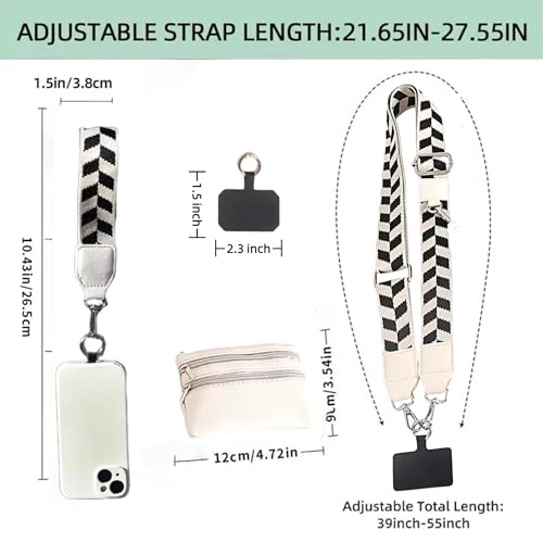 Crossbody Body Phone Holder for Women, New Phone Strap with Zippered Pouch, Adjustable Crossbody Strap - color: White