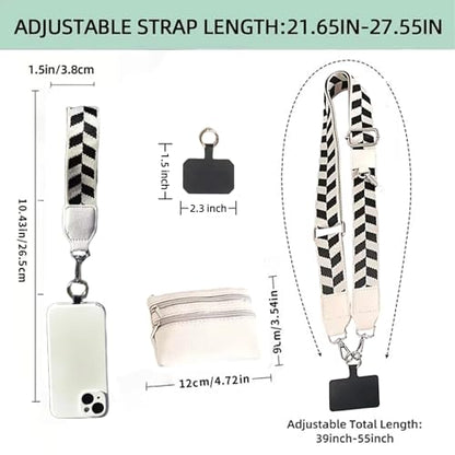 Crossbody Body Phone Holder for Women, New Phone Strap with Zippered Pouch, Adjustable Crossbody Strap - color: White