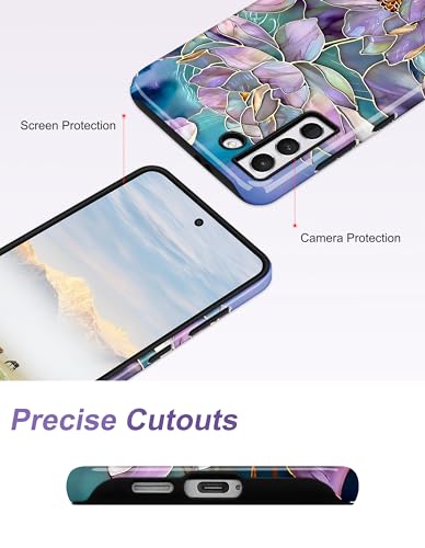 Magnetic Flower Case for Samsung Galaxy A16 5G, Purple | Compatible with MagSafe, Cute Aesthetic Stained Glass Lotus Floral, TPU and PC Protective Phone Cover for Women Girls - color: Purple Lotus