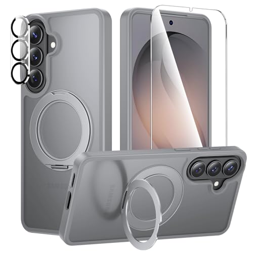 360°Ring Stand for Samsung Galaxy S26 Plus Case with 1X Screen Protector +1X Camera Cover,Fit for MagSafe, Translucent Matte Cover & Scratch-Resistant Back Cover for Galaxy S26 Plus 6.7", Gray - color: Gray, size: for S26 Plus