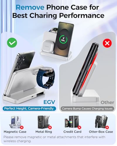 3 in 1 Wireless Charger Station for Galaxy S26 Ultra S25 S24, Foldable - color: Samsung White