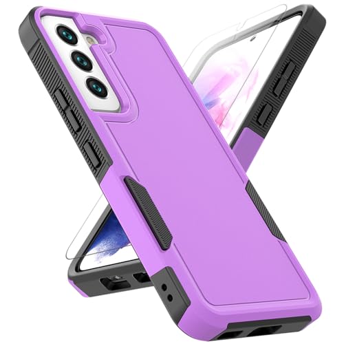 for Samsung Galaxy S22 Case: Dual Layer Protective Heavy Duty Cell Phone Cover Shockproof Rugged with Screen Protector - Military Protection Bumper Tough - Samsung Galaxy S22 5G 2022, 6.1 inch, Purple - color: Purple (PC) + Black (TPU)