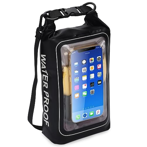 IP68 Waterproof Dry Bag, 2L - Roll Top Waterproof Pool Bag，Dry Bags for Kayaking Waterproof-w/Phone Pouch,Large Waterproof Phone Pouch,Boating & Kayak Accessories Camping (Black) - color: black