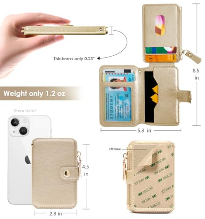 M-Plateau Small Wallet for Women, Phone Wallet with Zipper Coin Purse Credit Card Holder for Women Compatible with iPhone Case (Gold) - color: Gold