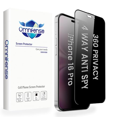 4 Way 360° Privacy Glass Screen Protector for iPhone 16 Pro, Horizontal and Vertical Anti Spy Tempered Glass Screen Film for Apple iPhone 16 Pro [6.3”] - size: iPhone 16 Pro - Gen 1