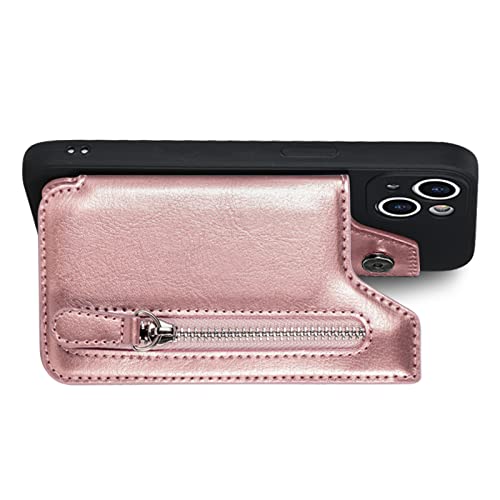 Stick on Wallet for Phone Case, Adhesive Card Holder for Back of Phone Cases Flip Leather Zipper Wallet Sleeve Pocket Compatible with iPhone, Samsung Galaxy Most Smartphones Rose Gold - color: Rose Gold