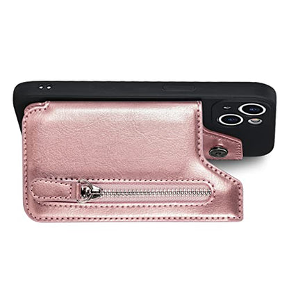 Stick on Wallet for Phone Case, Adhesive Card Holder for Back of Phone Cases Flip Leather Zipper Wallet Sleeve Pocket Compatible with iPhone, Samsung Galaxy Most Smartphones Rose Gold - color: Rose Gold