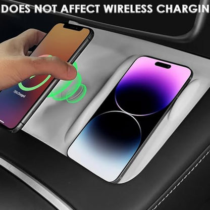 Center Console Wireless Charging Mat Compatible with Tesla Model Y 3 2024 2023 2022 2021Accessories Interior Pad Non-Slip Mat Upgrade Protection Trim Pads Dashboard Decoration Cover Gen 2 (White)