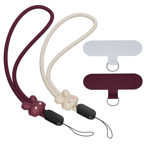 SURDOCA Adjustable Phone Lanyard Wrist Strap, Camera Wrist Strap, Nylon Wrist Lanyard, Anti Theft Strap, Lanyard for Earphone, USB Flash Drive, ID Name Tag Badge - color: Winered & Beige (Rabbit)