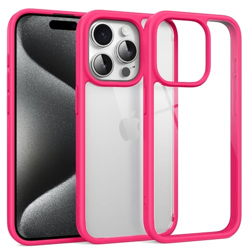 Supdeal Shockproof Clear Case for iPhone 15 Pro, [Not Yellowing] [10FT Military Drop Protection] Hard Clear Back Four Corner Airbags Drop Protection Phone Cover, 6.1 inch, Hot Pink - color: Hot Pink, size: iPhone 15 Pro