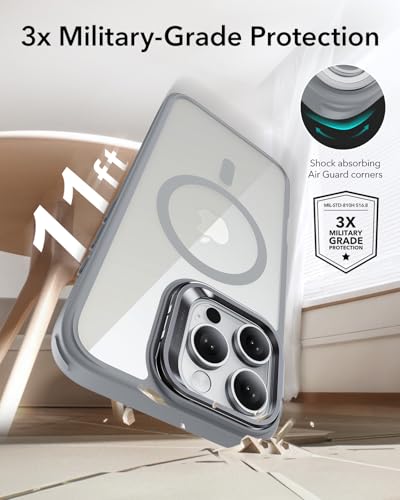 ESR for iPhone 16 Pro Max Case, Compatible with MagSafe, Military-Grade Protective Case, Built-in Stash Stand Phone Case, Scratch-Resistant Back Cover, Classic Series, Clear Grey - color: Clear Grey