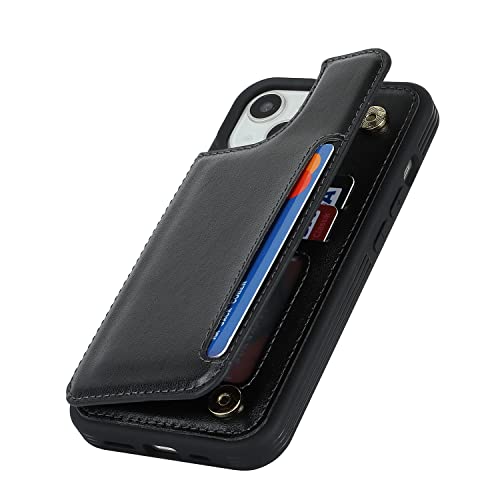 iCoverCase Compatible with iPhone 14 Case with Card Holder, Wallet Case for Women Men RFID Blocking PU Leather Protective Phone Case 6.1 Inch (Black) - color: Black