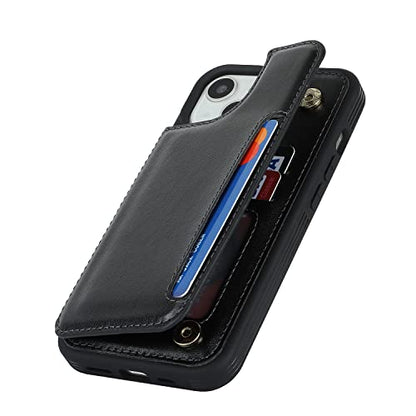 iCoverCase Compatible with iPhone 14 Case with Card Holder, Wallet Case for Women Men RFID Blocking PU Leather Protective Phone Case 6.1 Inch (Black) - color: Black