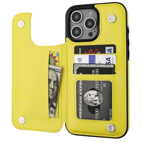 ONETOP for iPhone 16 Pro Max Wallet Case with Credit Card Holder,Yellow | Kickstand,ID/Cash Holder,Case Wallet with Card Slots,Double Magnetic Clasp,Durable PU Leather Shockproof Cover for Women Men - color: Yellow