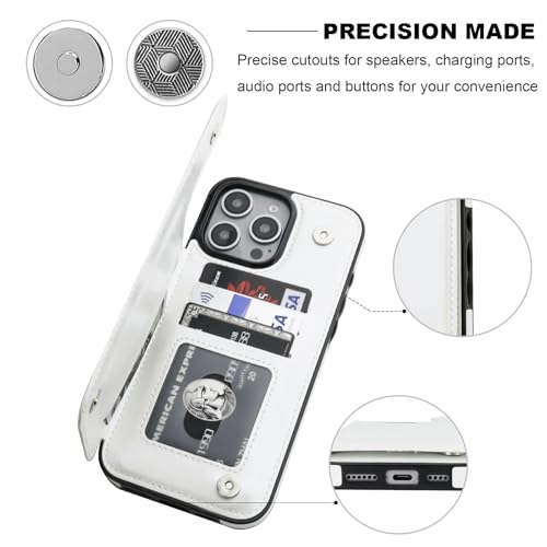 ONETOP for iPhone 16 Pro Max Wallet Case with Credit Card Holder,White | Kickstand,ID/Cash Holder,Case Wallet with Card Slots,Double Magnetic Clasp,Durable PU Leather Shockproof Cover for Women Men - color: White