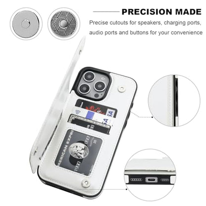 ONETOP for iPhone 16 Pro Max Wallet Case with Credit Card Holder,White | Kickstand,ID/Cash Holder,Case Wallet with Card Slots,Double Magnetic Clasp,Durable PU Leather Shockproof Cover for Women Men - color: White