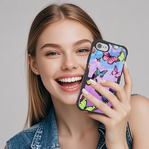 Protective Case Compatible with iPhone se 2022 2023 6/7/8 - Butter | Hard PC Back Soft TPU Frame, Anti-Slip Shockproof, Stylish Printed Phone Cover Suitable for Men and Women - color: Colorful Butterfly