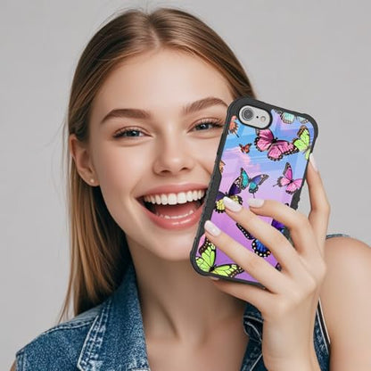 Protective Case Compatible with iPhone se 2022 2023 6/7/8 - Butter | Hard PC Back Soft TPU Frame, Anti-Slip Shockproof, Stylish Printed Phone Cover Suitable for Men and Women - color: Colorful Butterfly