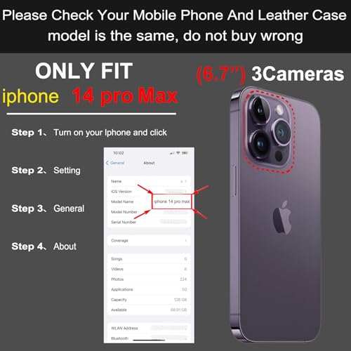 Genuine Leather Wallet Case for iPhone 14 Pro Max - 6.7 inch White | 2-in-1 Magnetic Detachable, Flip Folio with Card Slots, RFID Blocking, Shockproof Protection, Wireless Charging - color: White, size: 14 Pro Max 6.7‘’
