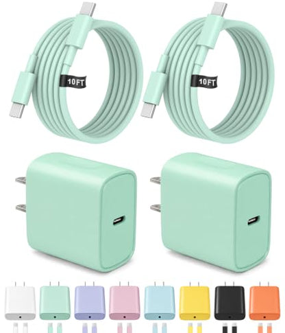 10FT iPhone 17 16 15 Charger Fast Charging USB C Charger Block - color: Green, size: 10FT