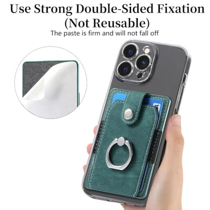Cell Phone Card Holder with Ring Grip,Adhesive Phone Card Wallet,Green