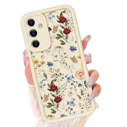 Compatible with Samsung Galaxy A14 / A14 5G Case, Cute Floral Silicone, Senior Shockproof Protection and Anti-Scratch for Soft Slim White Phone Cover for Women Girls-Colorful Flower - color: Elegant Flower, size: Samsung A14 5G/A14