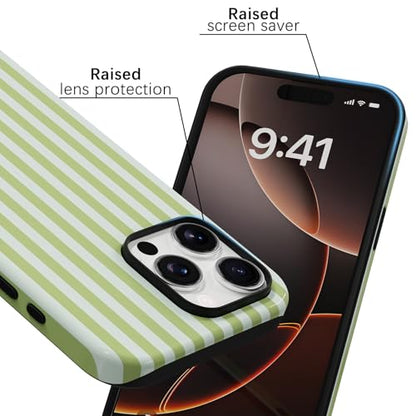 Skyseaco Compatible with iPhone 14 Pro Max Case with MagSafe, Cute Striped Phone Case for Women Girls, Soft TPU + Hard PC Dual Layer Shockproof Glossy Protective Cover, Sage Green - color: Sage Green, size: iPhone 14 Pro Max
