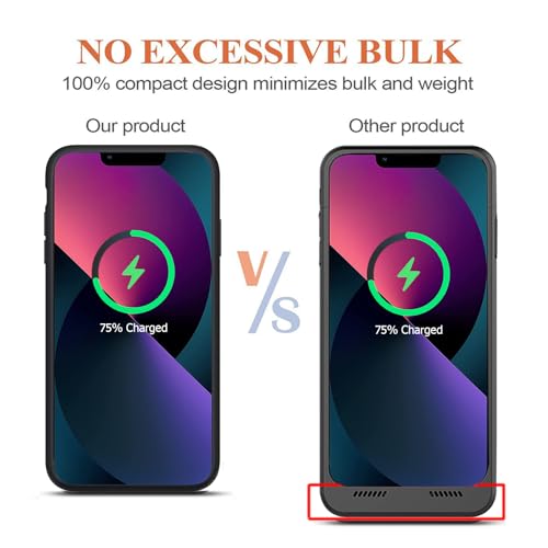 Wireless Battery Case for iPhone 13, 10000mAh Portable Protective Charging Case with Wireless Charging Compatible with iPhone 13 (6.1 inch) Rechargeable Battery Pack Charger Case with Carplay -Black - size: iPhone 13