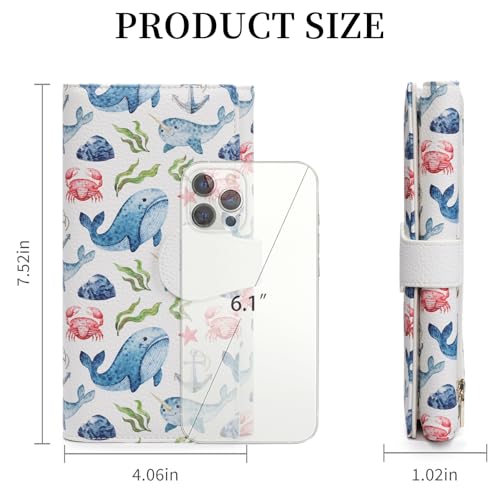 GOIACII Women's Wallet RFID Blocking Large Capacity Card Holder Ladies Phone Clutch Travel Long Purse Whale Print - color: Z02 Whale Print White