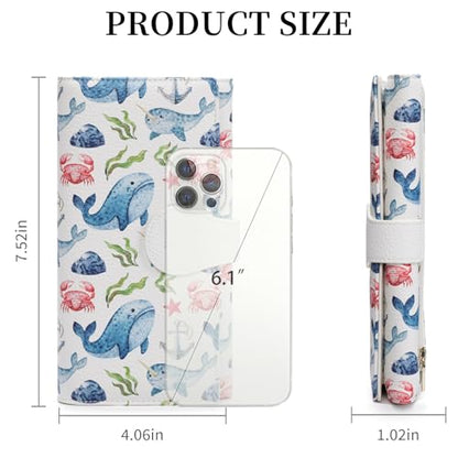 GOIACII Women's Wallet RFID Blocking Large Capacity Card Holder Ladies Phone Clutch Travel Long Purse Whale Print - color: Z02 Whale Print White