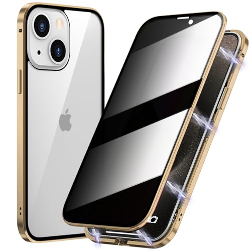 Magnetic Titanium for iPhone 15 Plus Privacy Screen Case Full Body Cover - color: Gold Titanium, size: iPhone 15 Plus