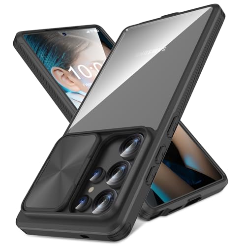 Designed for Samsung Galaxy S25 Ultra Case with Slide Camera Cover, Clear Slim Fit Shockproof Protective Camera Cover Protection Phone Case for S25 Ultra 5G 6.8 inch 2025(Clear Black) - color: Clear Black