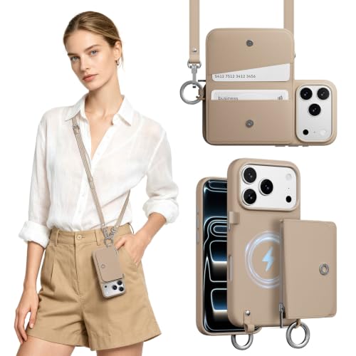 MAGEASY Pouch MagSafe Crossbody Wallet Phone Case for iPhone 18 Pro & 17 Pro - Removable Wallet with Strap, 16ft Drop Protection, Card Holder Coin Pocket Magnetic Purse Case with Lanyard (Camel Brown) - color: Camel Brown, size: iPhone 17/18 Pro