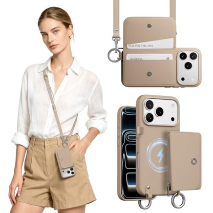 MAGEASY Pouch MagSafe Crossbody Wallet Phone Case for iPhone 18 Pro & 17 Pro - Removable Wallet with Strap, 16ft Drop Protection, Card Holder Coin Pocket Magnetic Purse Case with Lanyard (Camel Brown) - color: Camel Brown, size: iPhone 17/18 Pro