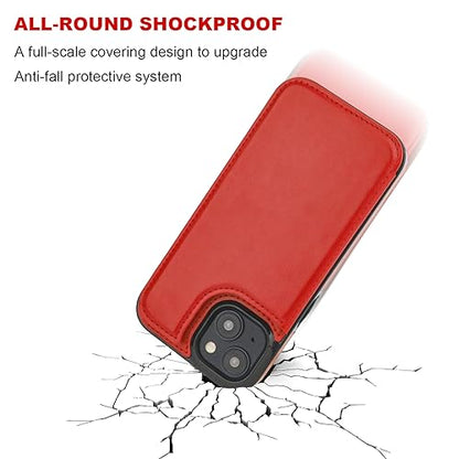 ONETOP for iPhone 15 Wallet Case with Credit Card Holder,Red | Kickstand,ID/Cash Holder,Case Wallet with Card Slots,Double Magnetic Clasp,Durable PU Leather Shockproof Cover for Women Men - color: Red