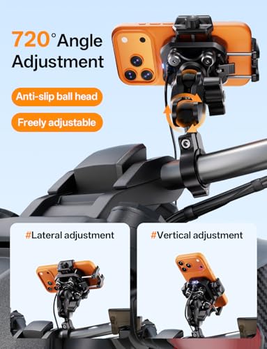 Kewig Motorcycle Phone Mount with Qi 15W Wireless & 36W USB C Charging Port