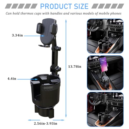 Car Cup Holder Phone Mount, 2 in 1 360° Rotation Long Arm Vehicle Cup Cell Phone Holder Expander with Adjustable Base, Automotive Drink Bottles Smartphones Stand, Universal Fit (Black) - color: Black