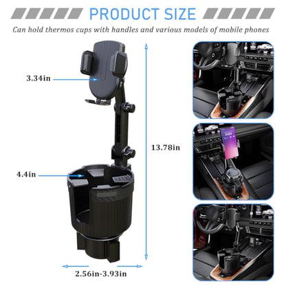 Car Cup Holder Phone Mount, 2 in 1 360° Rotation Long Arm Vehicle Cup Cell Phone Holder Expander with Adjustable Base, Automotive Drink Bottles Smartphones Stand, Universal Fit (Black) - color: Black