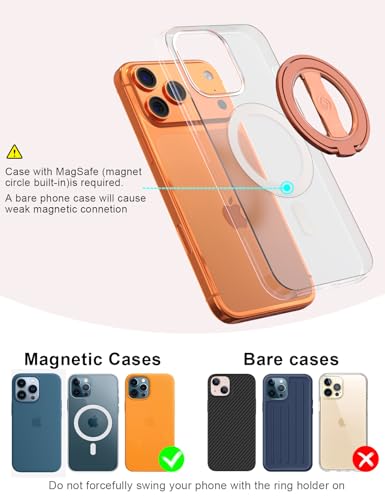 EWA MagOne 3rd Gen [Compatible with MagSafe] Phone Grip Stand with Finger Strap, Removable Magnetic Ring Holder Kickstand Loop for iPhone 17,16,15,14,13,12 Series (Cosmic Orange) - color: Cosmic Orange