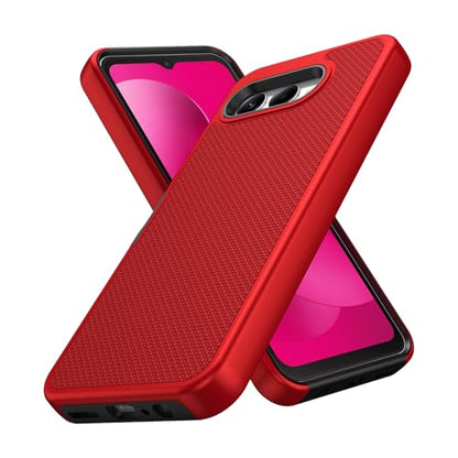 for T-Mobile REVVL 8 Phone Case with Tempered Glass Screen Protector,Dual Layer Heavy Duty Shockproof Protection Cover (Red) - color: Red