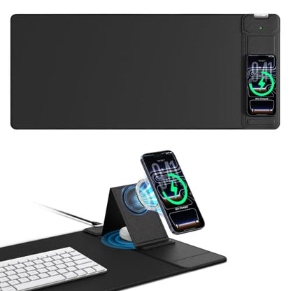 Mouse Pad with Magnetic Wireless Charging & Adjustable Phone Stand - color: Black-Magnetic Stand-27.5"x11.8"-Right