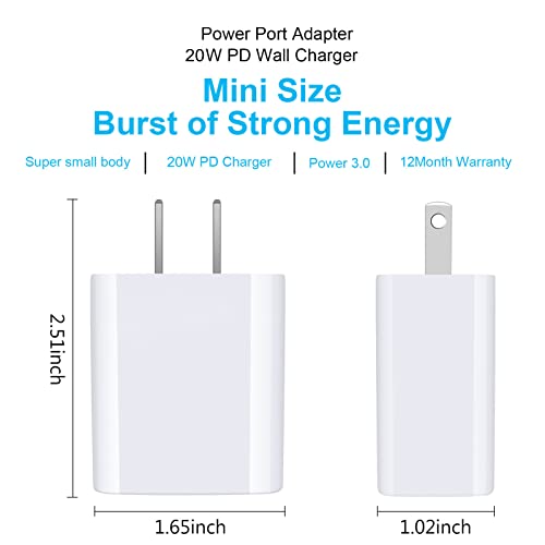 USB C Charger Brick, 20W PD Power Adapter Fast USB C Box Block Brick Plug - color: 2White