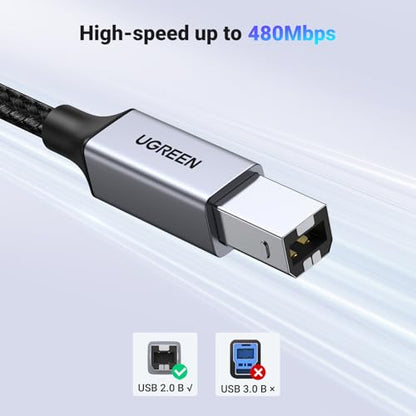 UGREEN USB-B to USB-C Cable 10FT, Nylon Braided for Printer & MIDI - color: Silver, size: 10 FT