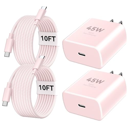 Phone 17 16 Pro Max Charger Fast Charging, 45W Super Fast USB C Charger Block with 10FT Nylon Braided Charging Cable for 17 16 Pro Max/17 16 Pro/16 Plus,15 Pro Max/15 Pro/15/Air, Android Phone-Pink - color: pink+gray, size: 10 Ft