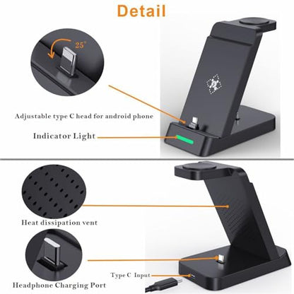 3 in 1 Fast Charging Station for Samsung Galaxy Phones Watch Earbuds Charger, Fast Android Charger Stand Dock for Samsung Galaxy S25/S24/S23/S22/21/20/Note20/10 Galaxy Watch Ultra 8/7/6/5/4 (Black) - color: Black