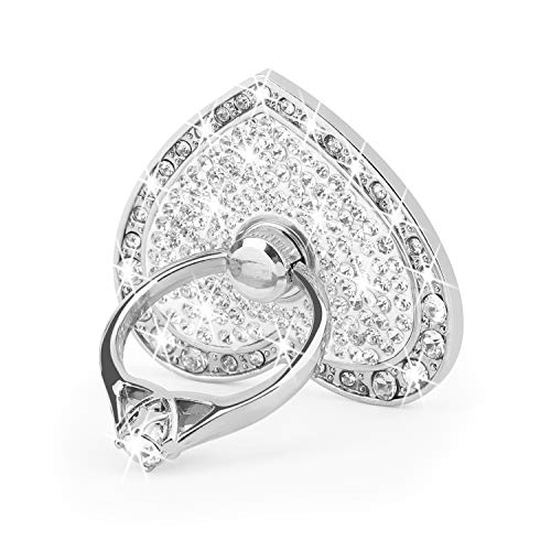 Bling Heart Phone Ring Stand, Crystal Rhinestone Sparkly Finger Grip Holder
