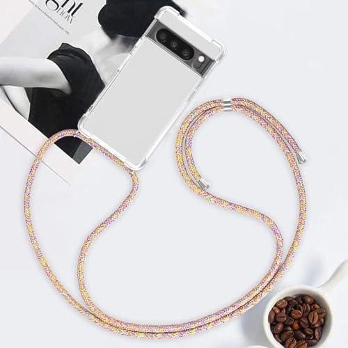 for Google Pixel 8 Pro Phone Case Clear Adjustable Shoulder Neck Lanyard Crossbody Cover Women Girls Soft TPU Slim Shockproof Protective Hanging Strap Mobile Case for Pixel 8 Pro - Rainbow - size: Google Pixel 8 Pro