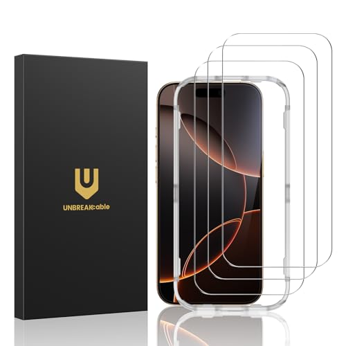 UNBREAKcable 3-Pack Screen Protector for iPhone 16 Pro Tempered Glass | Shatterproof, Easy Install, 9H Hardness, 99.99% HD Clear, Bubble-Free, Anti-Fingerprint, Scratch Resistant, Case Friendly - size: iPhone 16 Pro